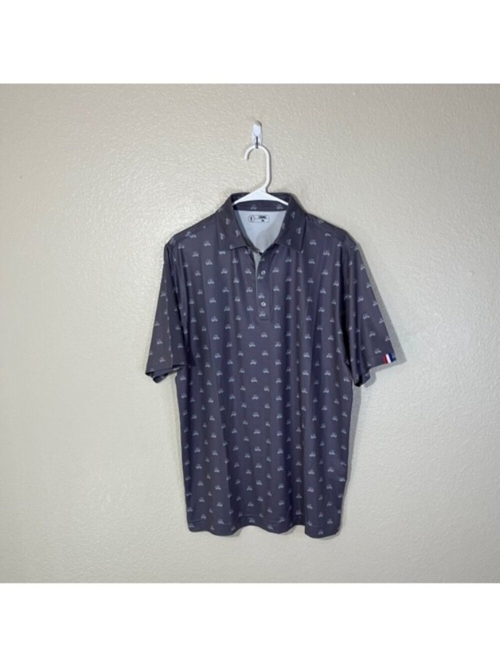 USAG U Suck At Golf Polo Shirt Short Sleeve Mens Medium Golf Cart Print Gray